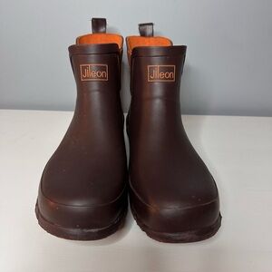 JILEON Women’s Ankle Height Waterproof Brown Rubber Rain Boots Wide Size 7 EUC